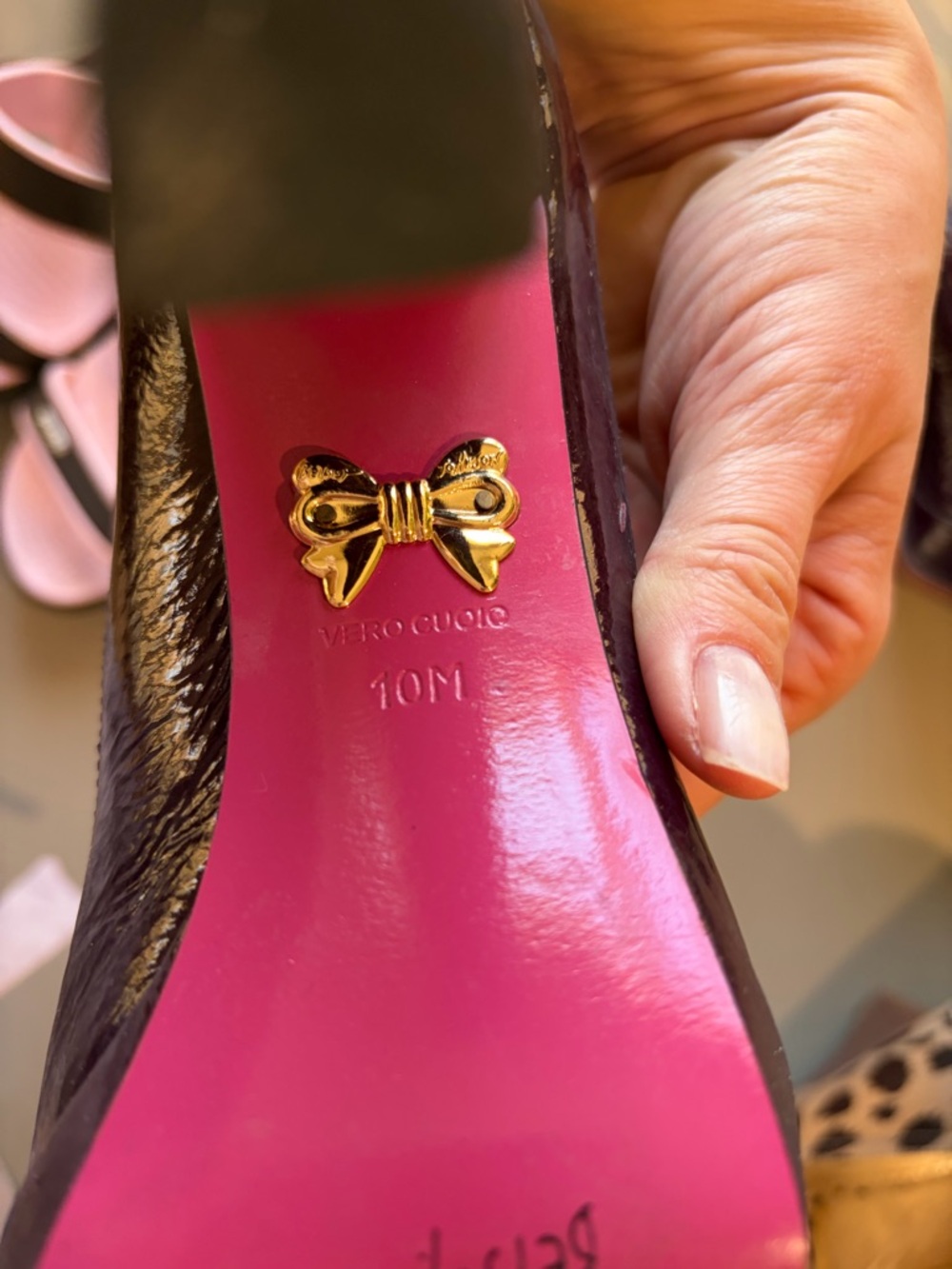 Betsey Johnson Plum Patent Bow Pumps with Gold Bead Detail - Picture 8 of 8